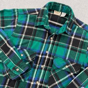 VTG Five Brother Plaid Heavy Flannel Shirt Men Medium Green Cotton Workwear